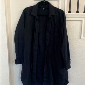 Womens quince black button down dress, long shirt or beach coverup for swim M